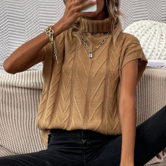 MODA ME COUTURE Tops - Classic TAN Turtleneck Knit Top